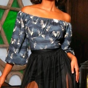 PUG Swann Top in Grey Victorian Bats 3x